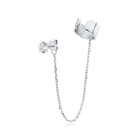 Zilveren ear cuff met ketting en zirconia (per stuk)