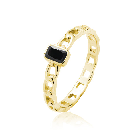 Goud vergulde ring met zwarte zirconia