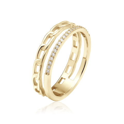 Layered ring with chain detail and zirconia accents - Dilan Collective