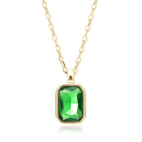 Goud vergulde ketting met groene zirconia hanger