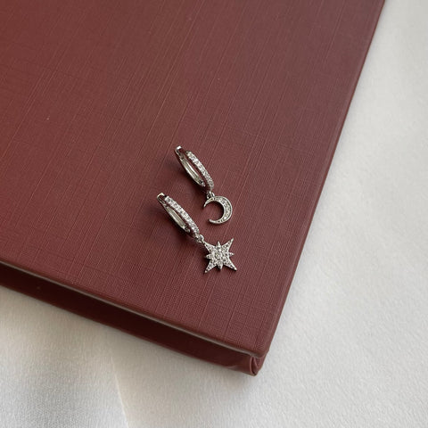 Ohrringe Mond &amp; Stern Silber