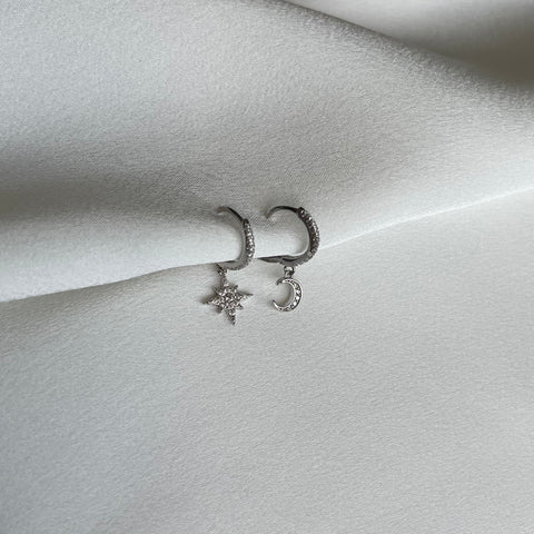 Ohrringe Mond &amp; Stern Silber