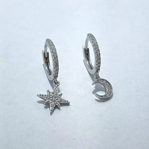 Oorbellen Moon & Star zilver - Studio Mama